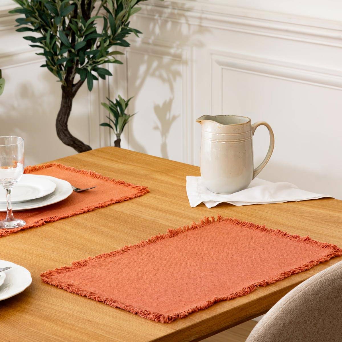 Set de table à franges - SECRET DE GOURMET - Coton - Terracotta - Image 3