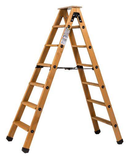 Escabeau double accès bois 2x6 marches + tablette CENTAURE - 483606 - Image 1