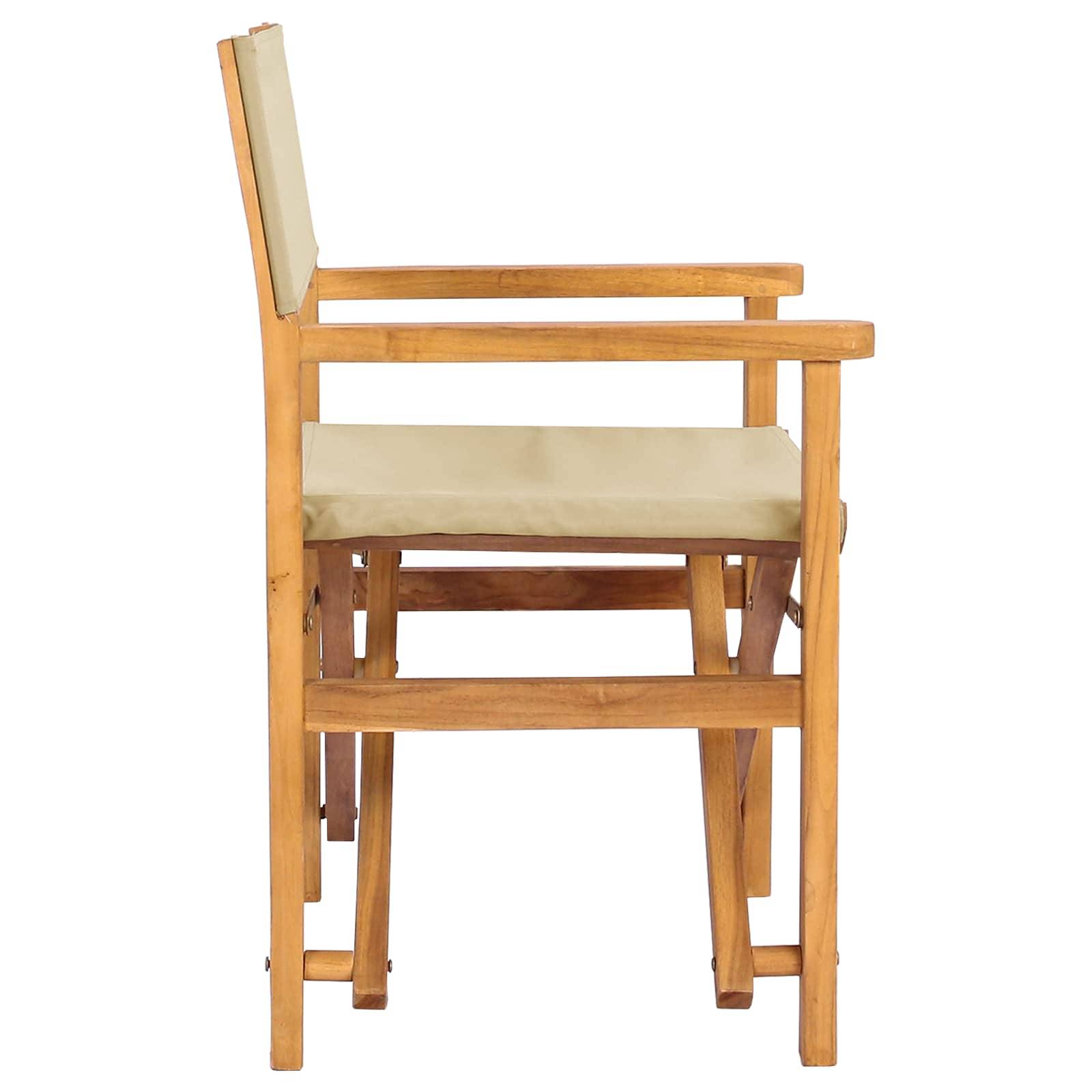 Chaise de directeur bois de teck marron et beige 56 x 54 x 87 cm, Poids:7.66kg - PANGIVO - Image 4