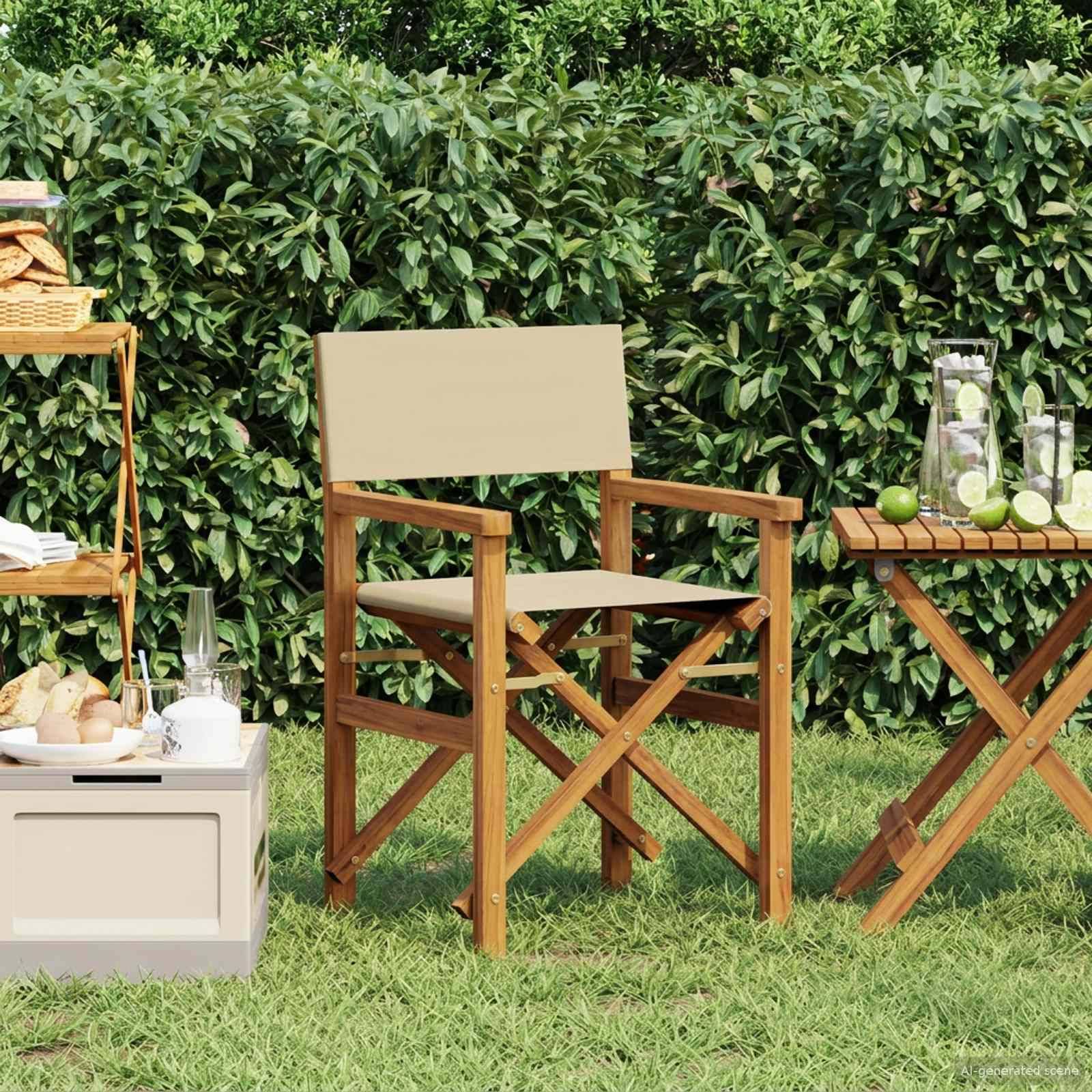Chaise de directeur bois de teck marron et beige 56 x 54 x 87 cm, Poids:7.66kg - PANGIVO - Image 1