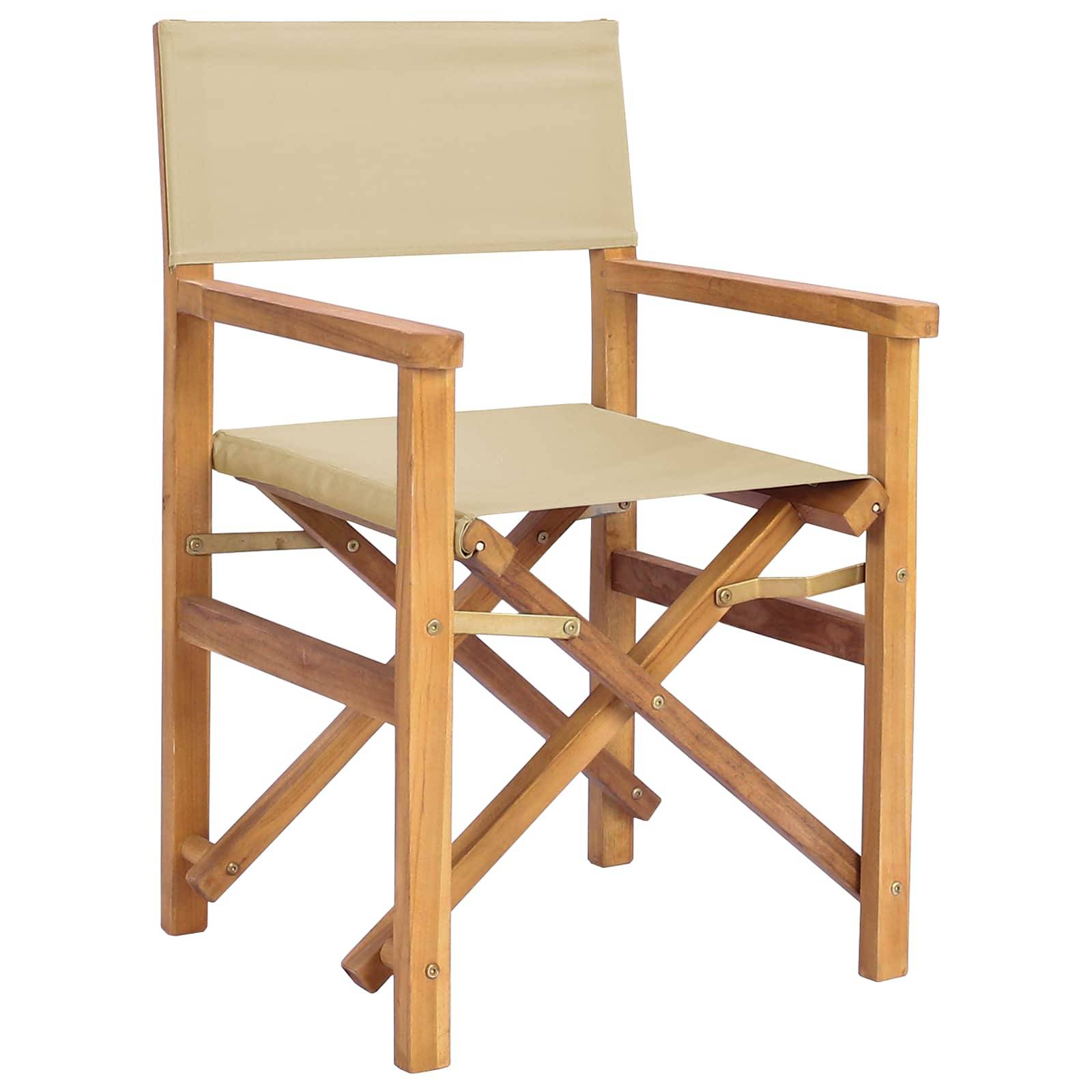 Chaise de directeur bois de teck marron et beige 56 x 54 x 87 cm, Poids:7.66kg - PANGIVO - Image 2