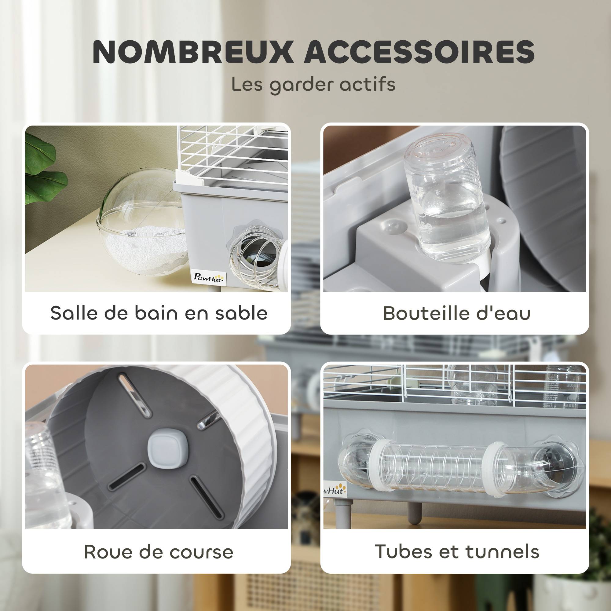 Cage hamster nain acier 2 niveaux accessoires ludiques ventilation 44x28x44cm gris - ComfortXL Outdoor Living - Image 7