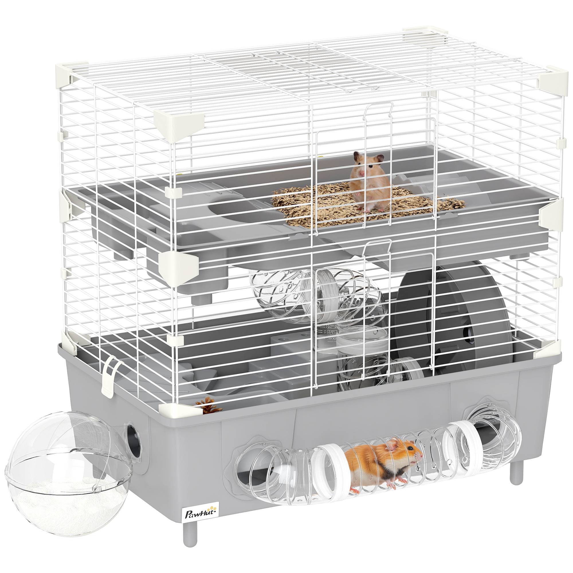 Cage hamster nain acier 2 niveaux accessoires ludiques ventilation 44x28x44cm gris - ComfortXL Outdoor Living - Image 1