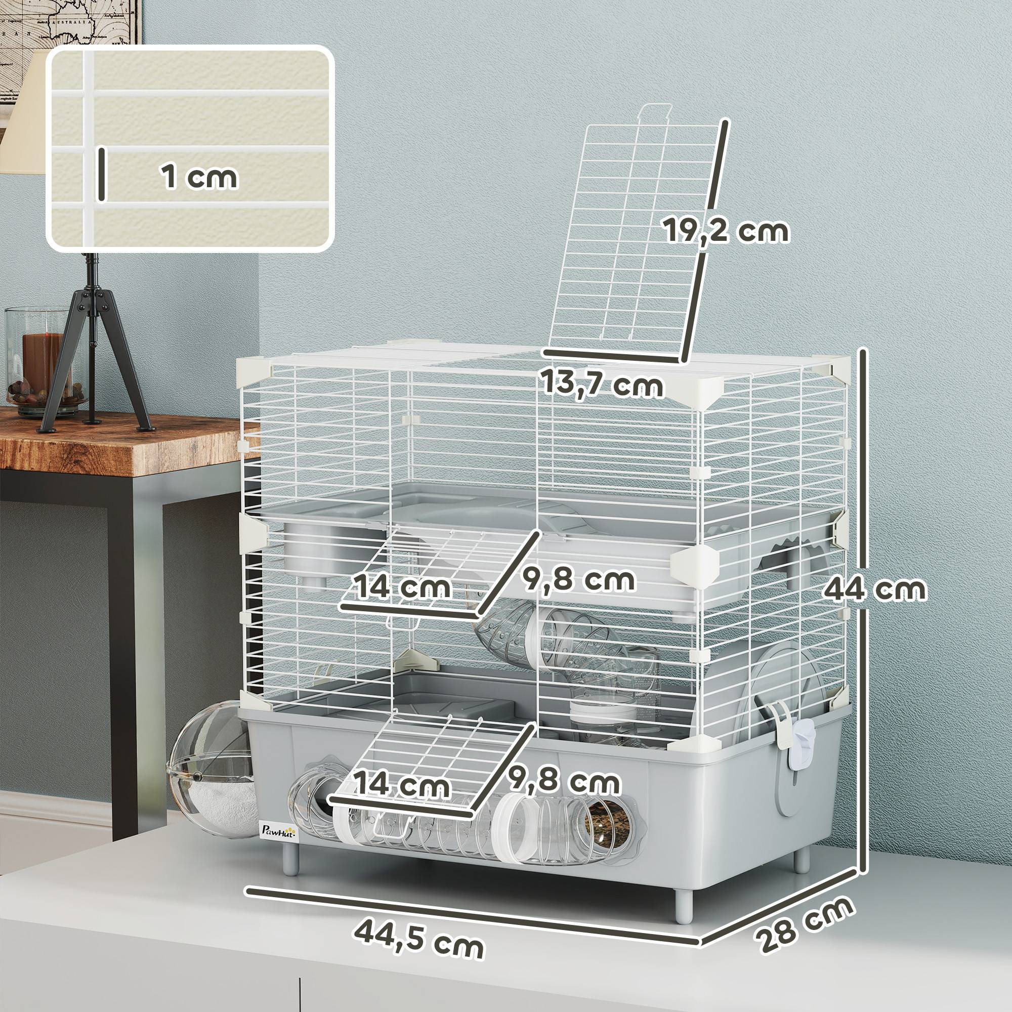 Cage hamster nain acier 2 niveaux accessoires ludiques ventilation 44x28x44cm gris - ComfortXL Outdoor Living - Image 5