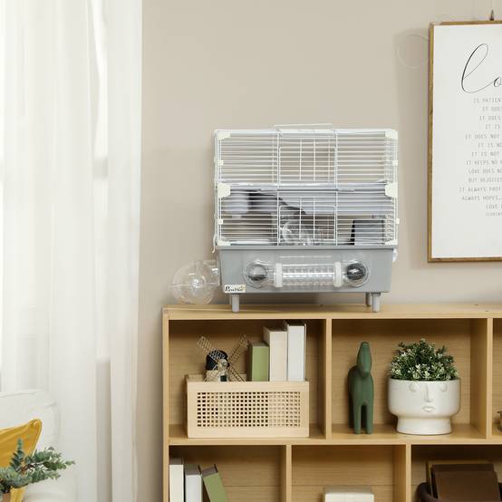 Cage hamster nain acier 2 niveaux accessoires ludiques ventilation 44x28x44cm gris - ComfortXL Outdoor Living - Image 10
