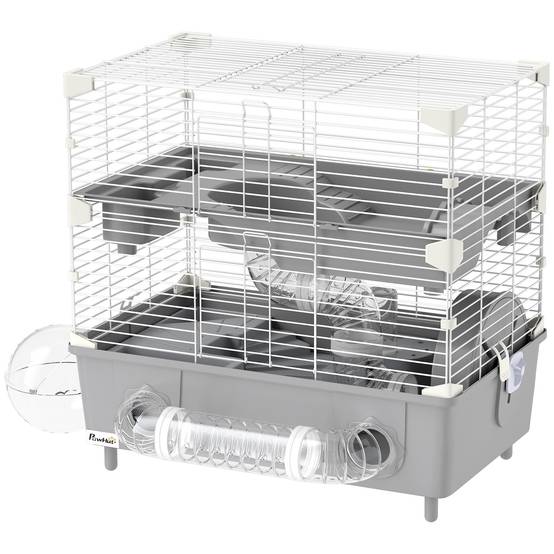 Cage hamster nain acier 2 niveaux accessoires ludiques ventilation 44x28x44cm gris - ComfortXL Outdoor Living - Image 2