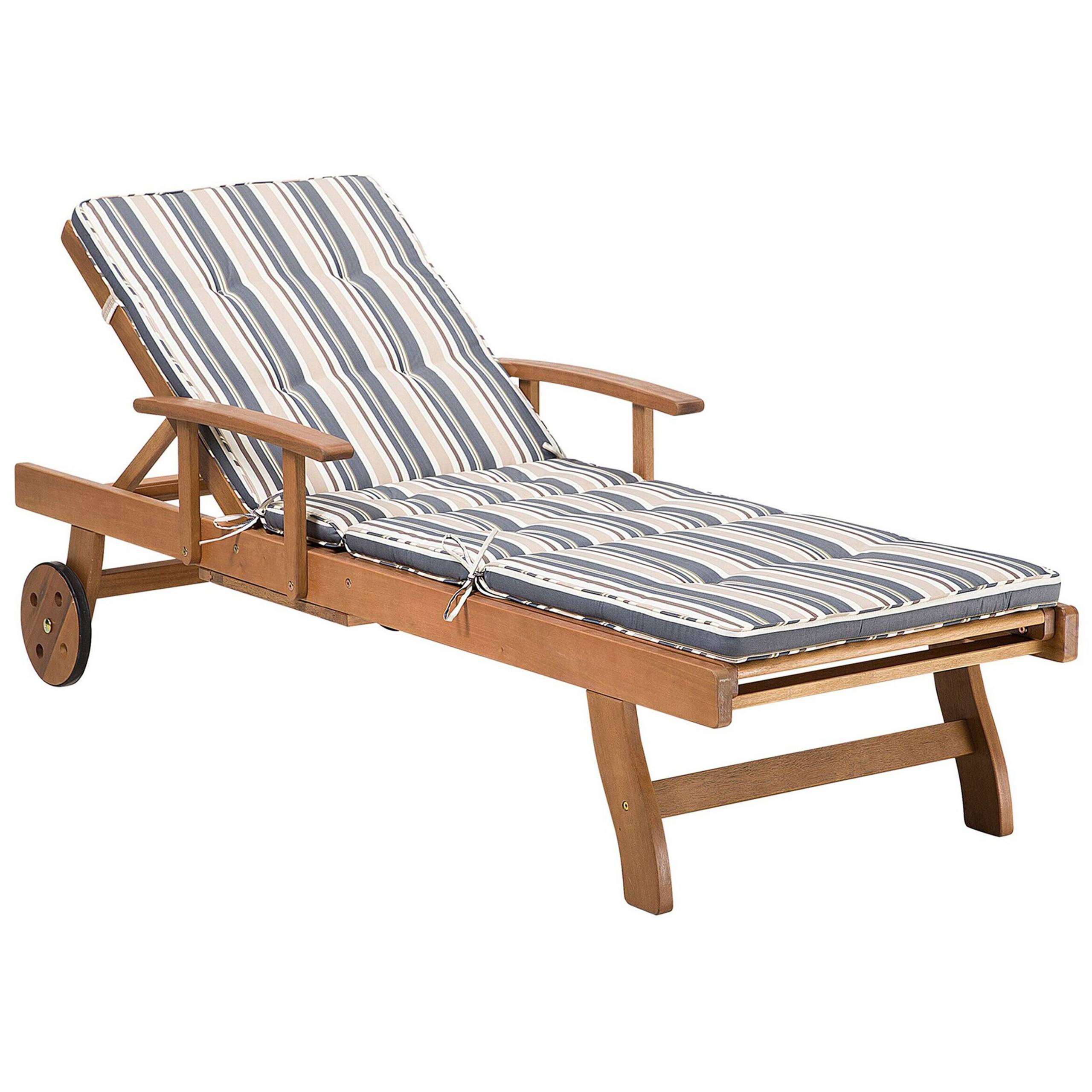 Beliani - Transat Inclinable de Jardin ou Terrasse en Bois d'Acacia Résistant et Durable avec Coussin Bleu Beige Rayé Design Intemporel - Imagen 1