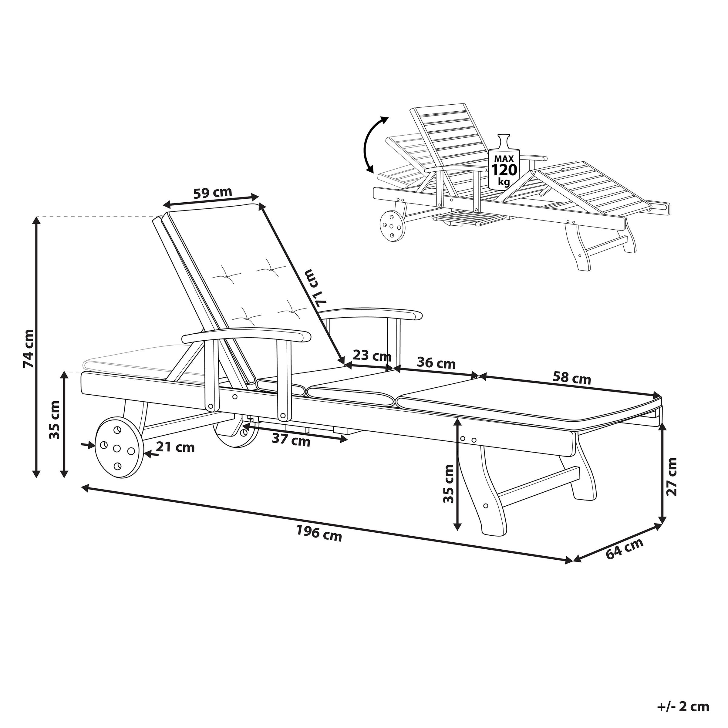 Beliani - Transat Inclinable de Jardin ou Terrasse en Bois d'Acacia Résistant et Durable avec Coussin Bleu Beige Rayé Design Intemporel - Imagen 3