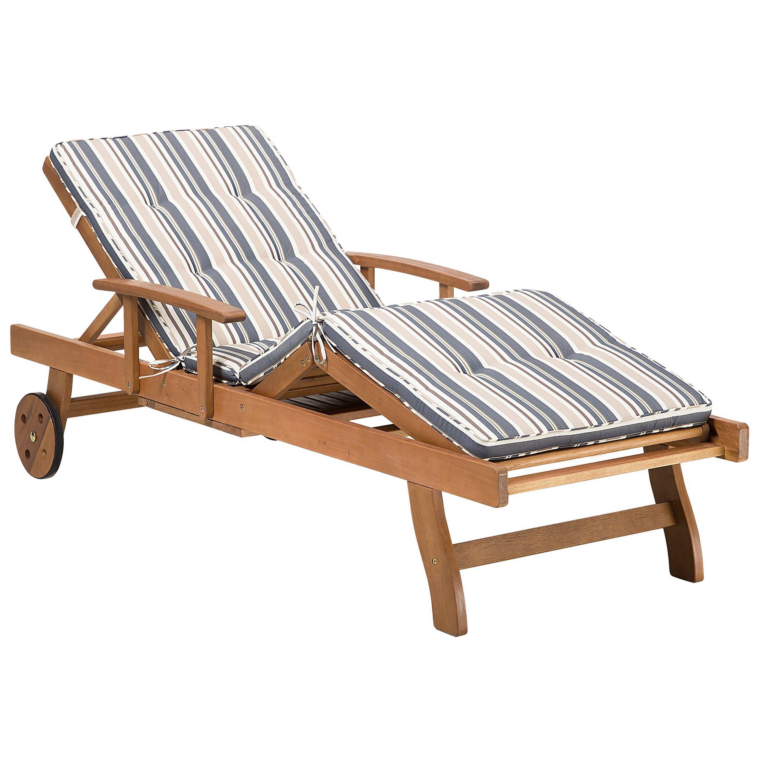 Beliani - Transat Inclinable de Jardin ou Terrasse en Bois d'Acacia Résistant et Durable avec Coussin Bleu Beige Rayé Design Intemporel - Imagen 4