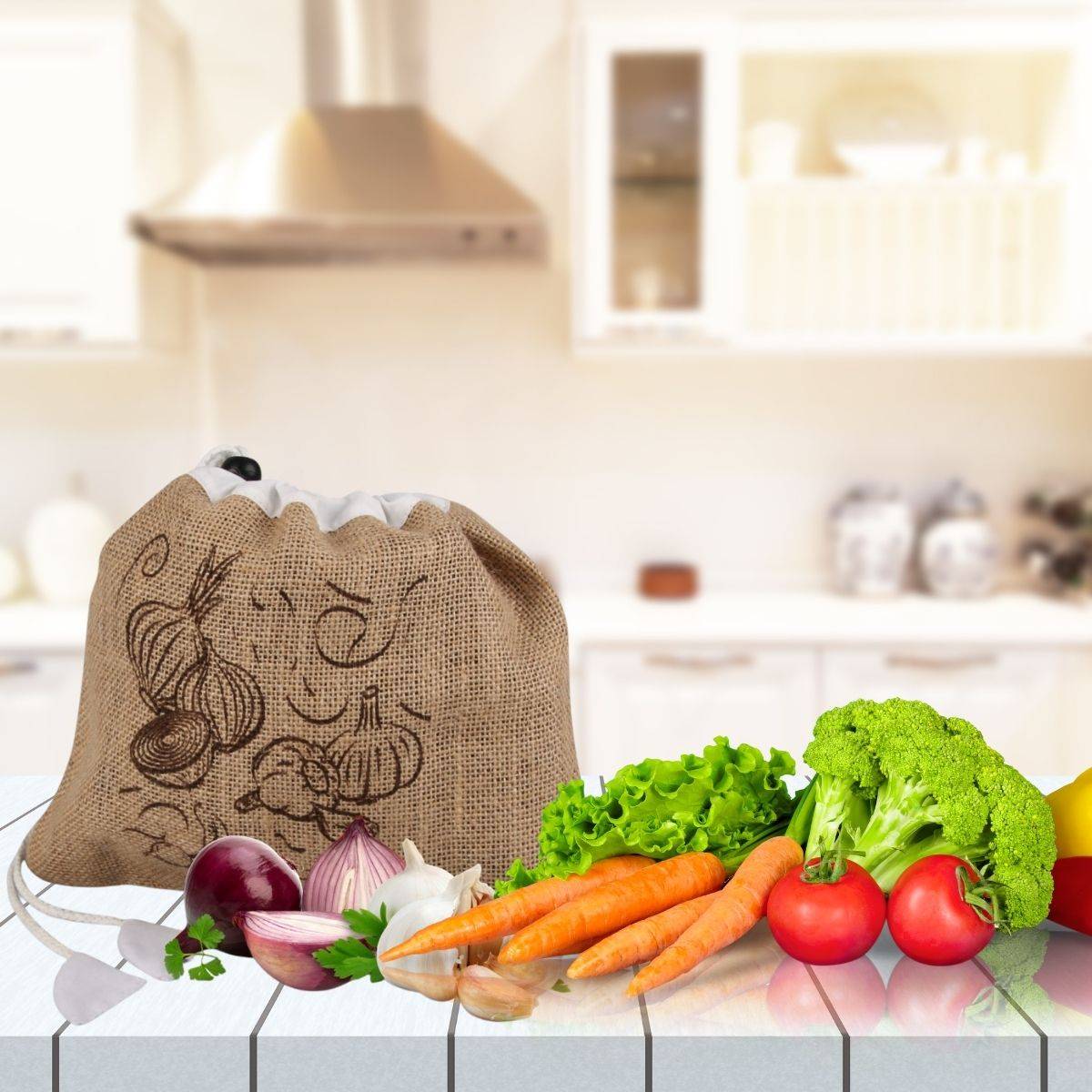 Lot de 2 sacs à légumes réutilisables avec 2 ustensiles de cuisine Fackelmann Nature - Image 2