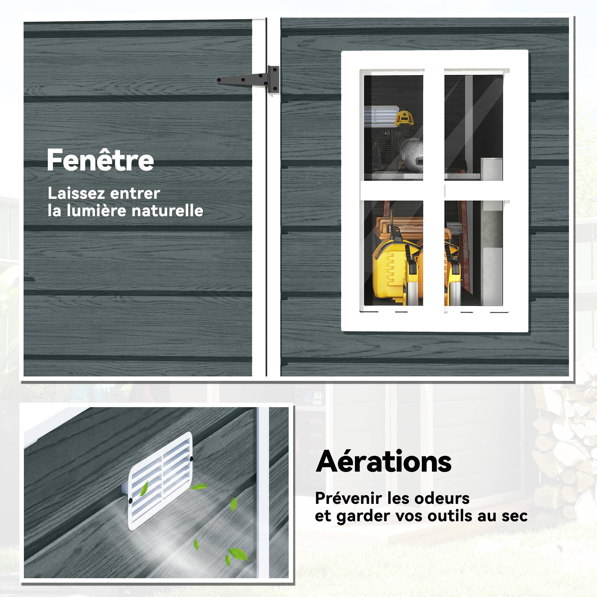 ComfortXL - Abri de jardin résine PP effet bois cadre aluminium 182x182x196cm gris lumineux - ComfortXL Outdoor Living - Image 6