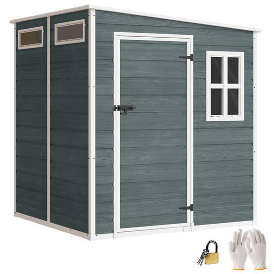 ComfortXL - Abri de jardin résine PP effet bois cadre aluminium 182x182x196cm gris lumineux - ComfortXL Outdoor Living - Image 1