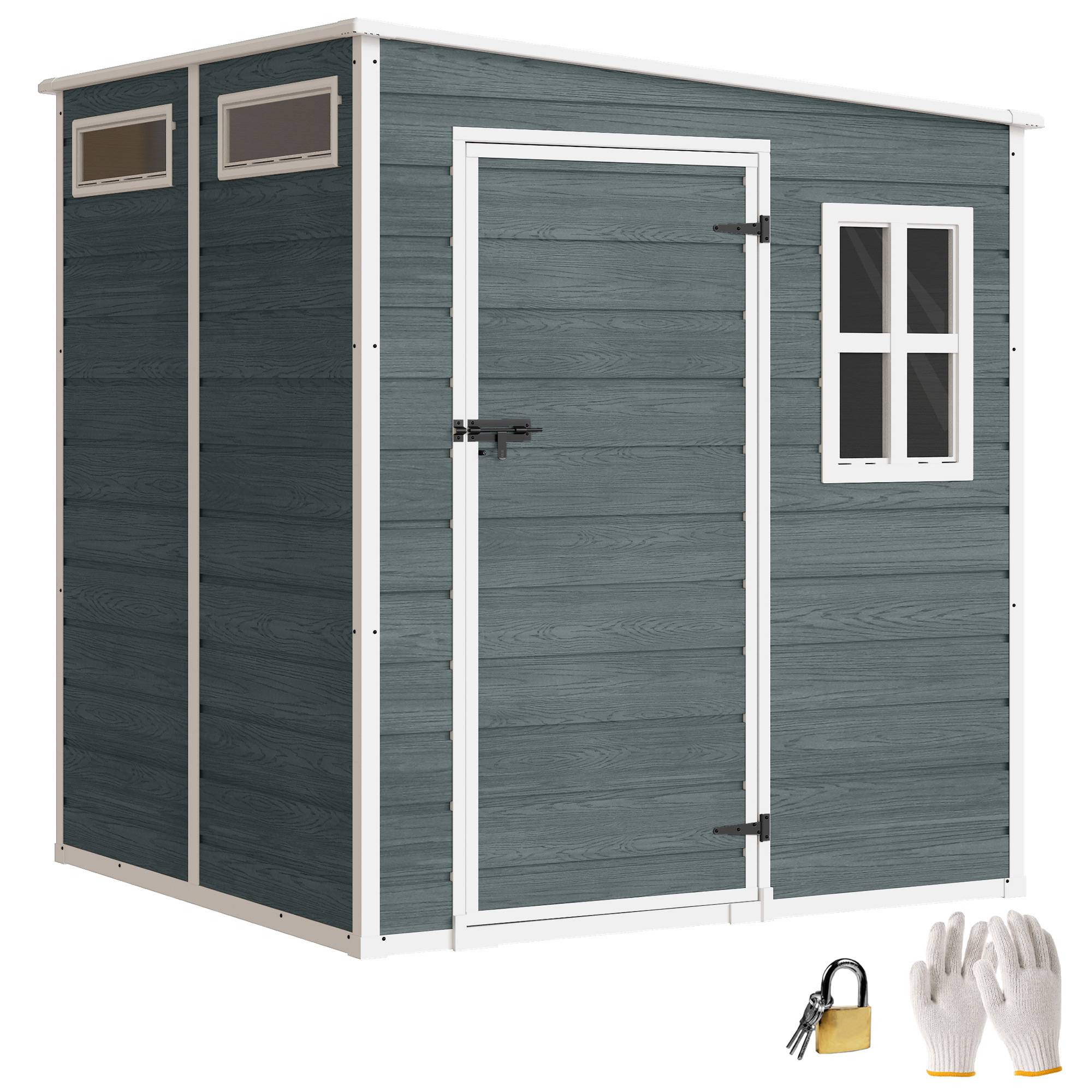 ComfortXL - Abri de jardin résine PP effet bois cadre aluminium 182x182x196cm gris lumineux - ComfortXL Outdoor Living - Image 1