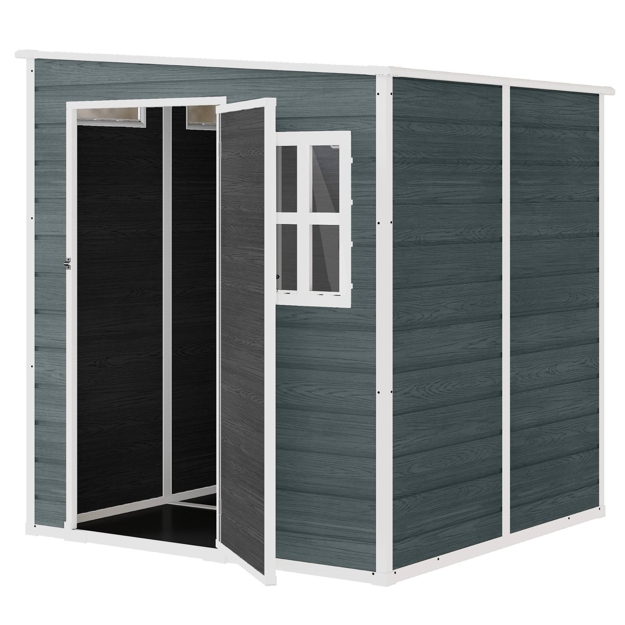 ComfortXL - Abri de jardin résine PP effet bois cadre aluminium 182x182x196cm gris lumineux - ComfortXL Outdoor Living - Image 2