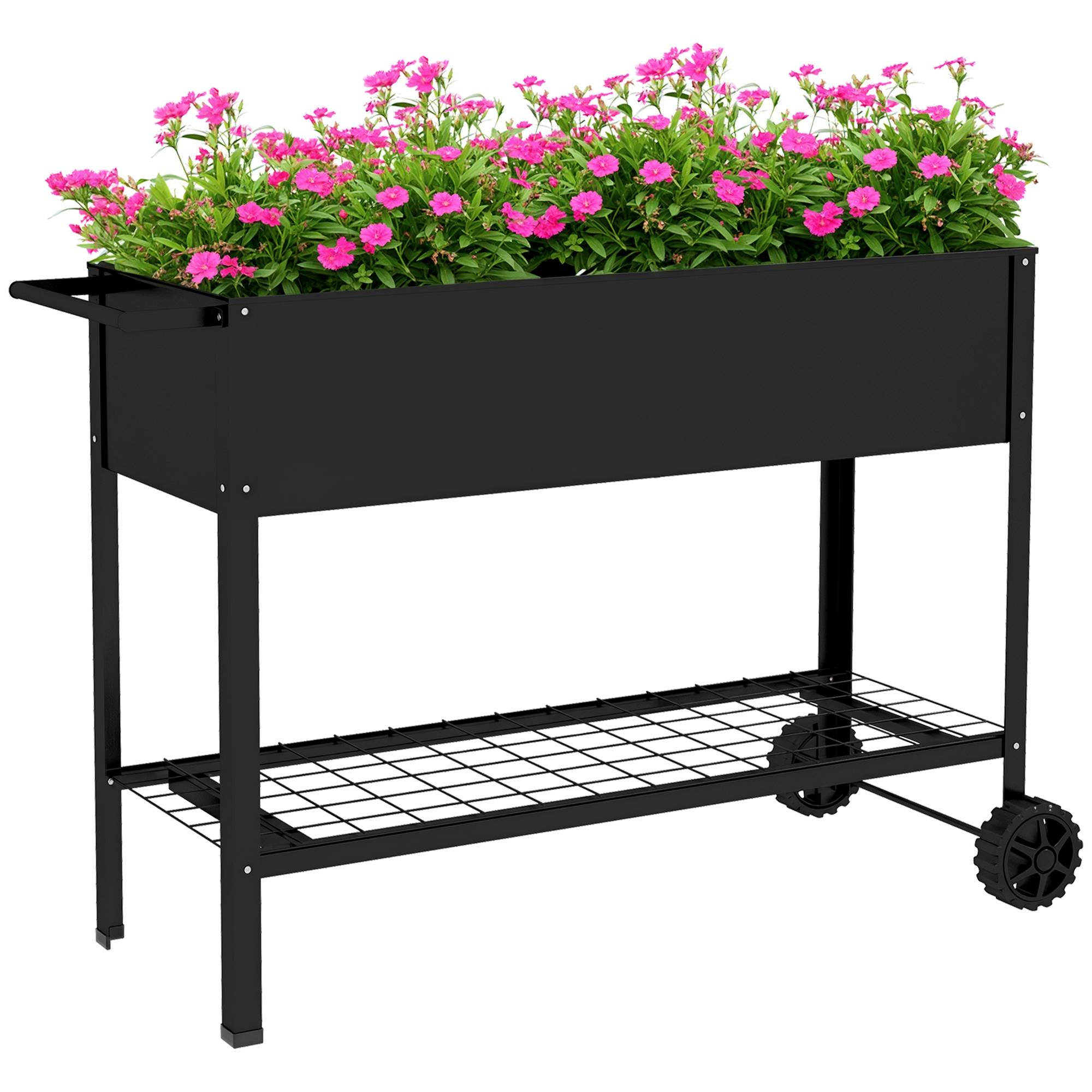 Jardinière sur Pieds Potager dim. 109L x 39l x 80H cm étagère 2 Roues + Insert d'irrigation métal Noir