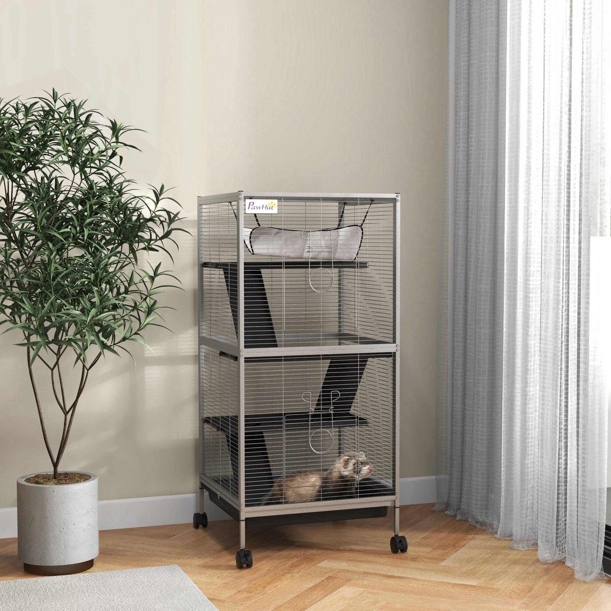 Cage pour petits animaux métal noir 52 x 52 x 113.5 cm - PANGIVO - Image 4