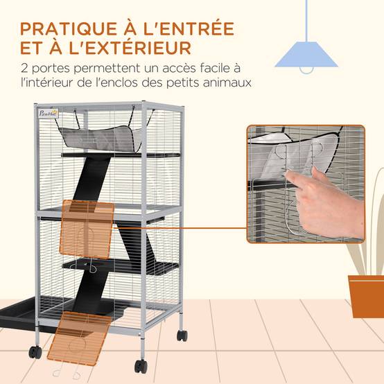 Cage pour petits animaux métal noir 52 x 52 x 113.5 cm - PANGIVO - Image 9