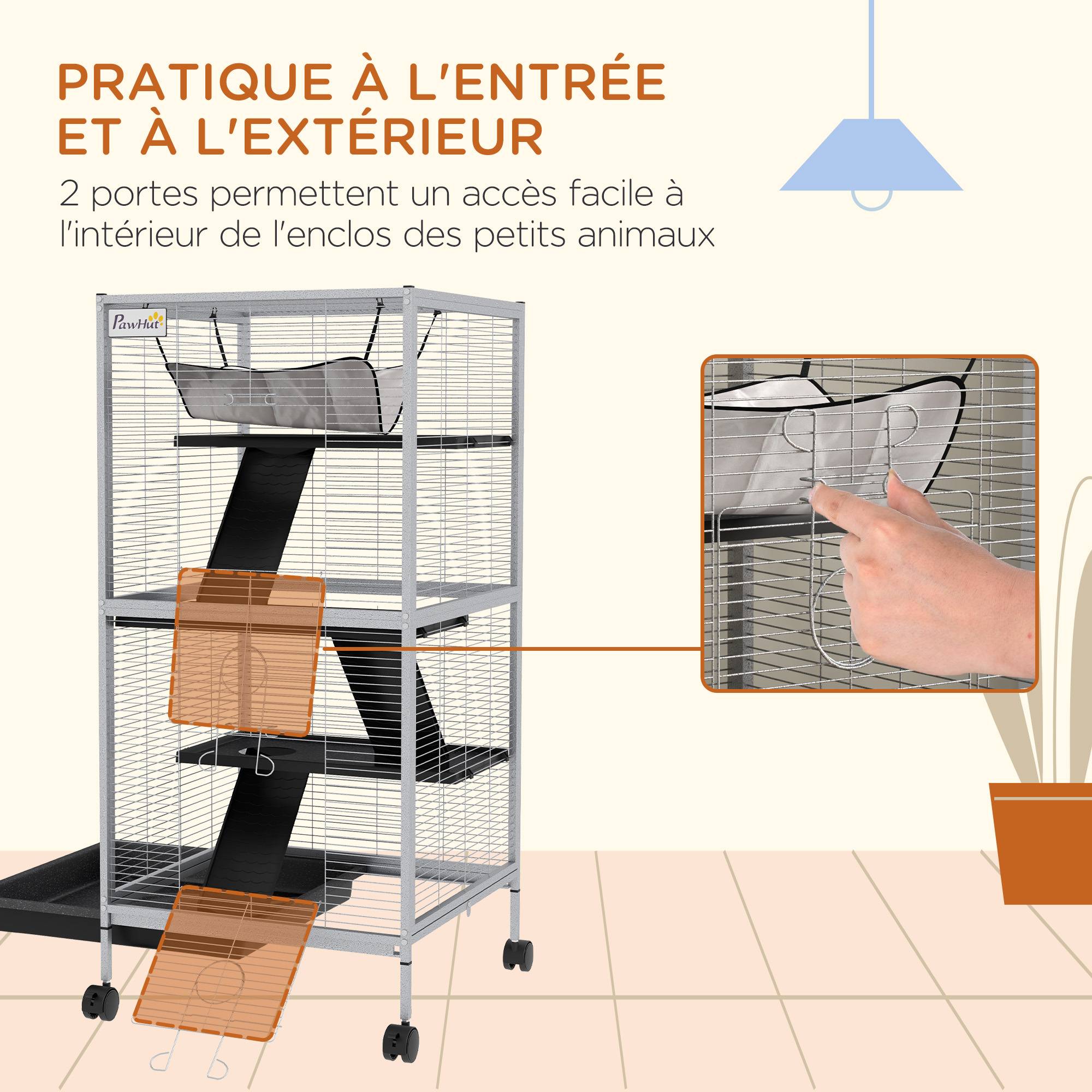 Cage pour petits animaux métal noir 52 x 52 x 113.5 cm - PANGIVO - Image 9