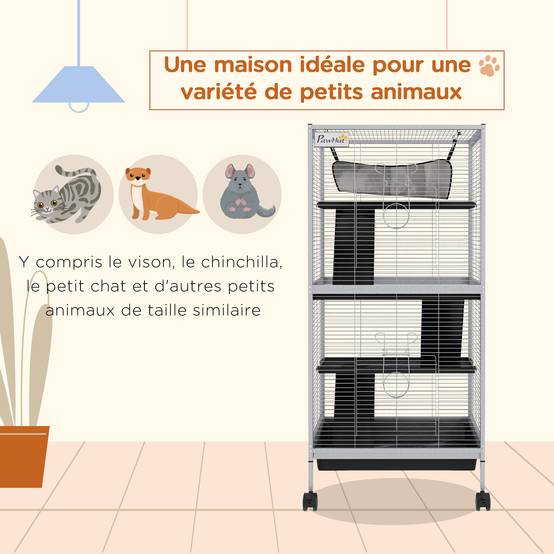 Cage pour petits animaux métal noir 52 x 52 x 113.5 cm - PANGIVO - Image 6