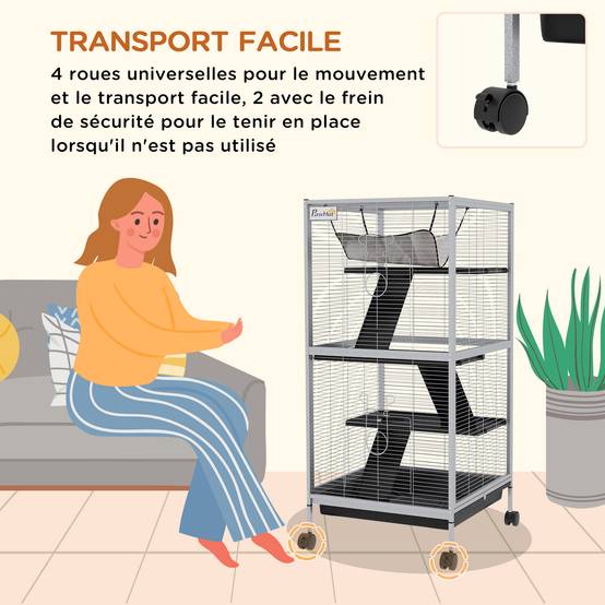 Cage pour petits animaux métal noir 52 x 52 x 113.5 cm - PANGIVO - Image 7
