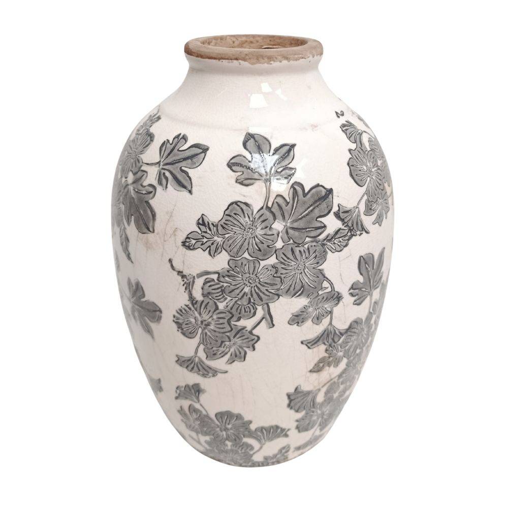 Chemin De Campagne - Vase "Fleurs grises" en céramique émaillée Ø.20 x Ht.30,5 cm Chemin de campagne - Image 1