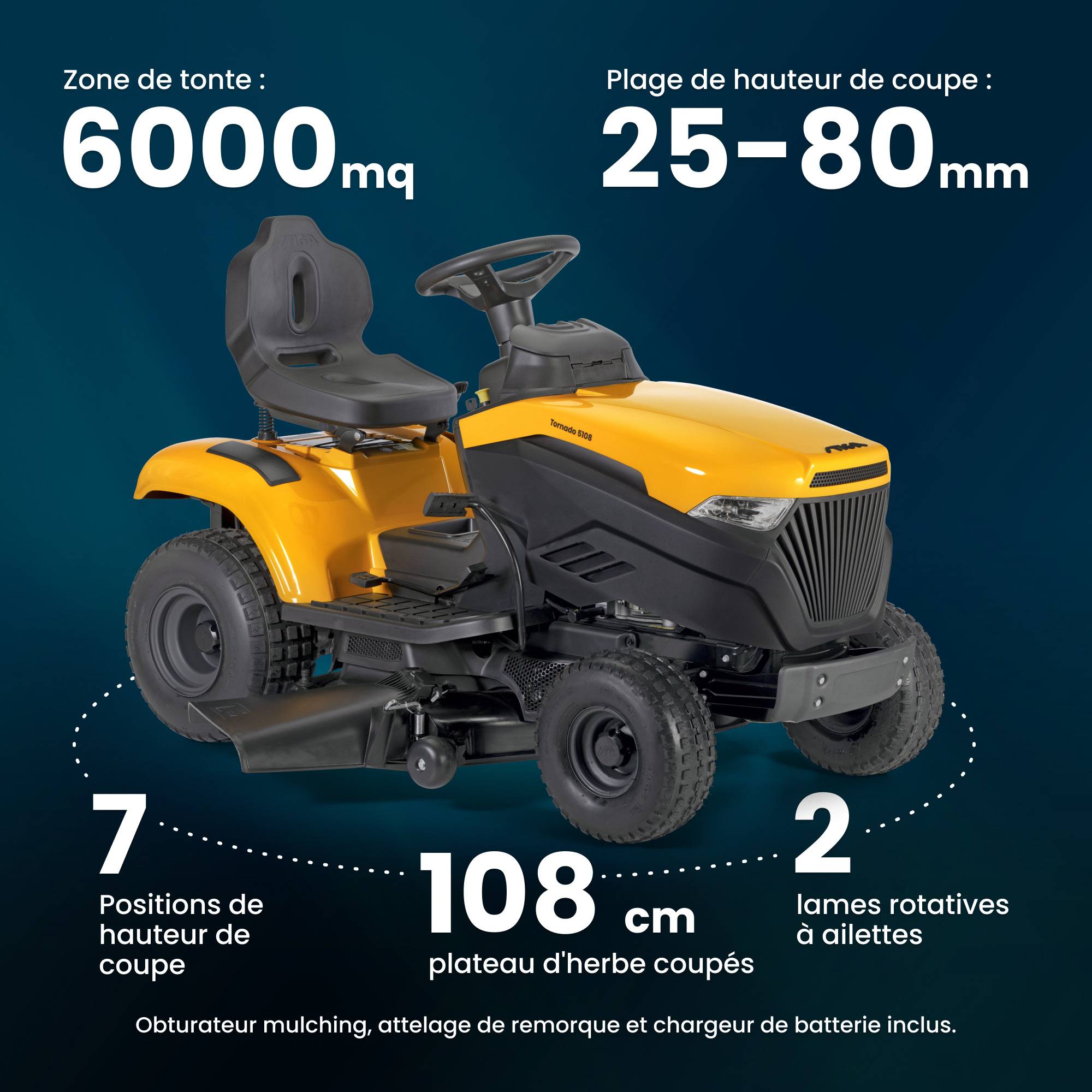 Stiga - Tracteur Tornado 5108, moteur 452 cc, éjection latérale, phares LED - STIGA - Image 7