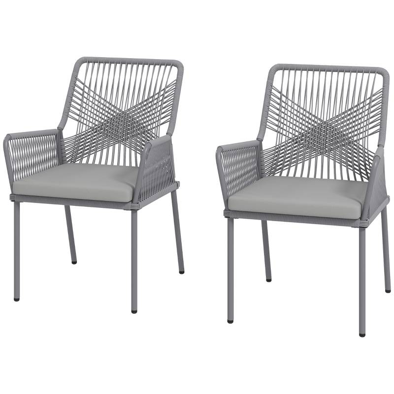 Lot de 2 chaises de jardin en rotin avec coussin d'assise amovible résistantes aux intempéries gris foncé - Image 1