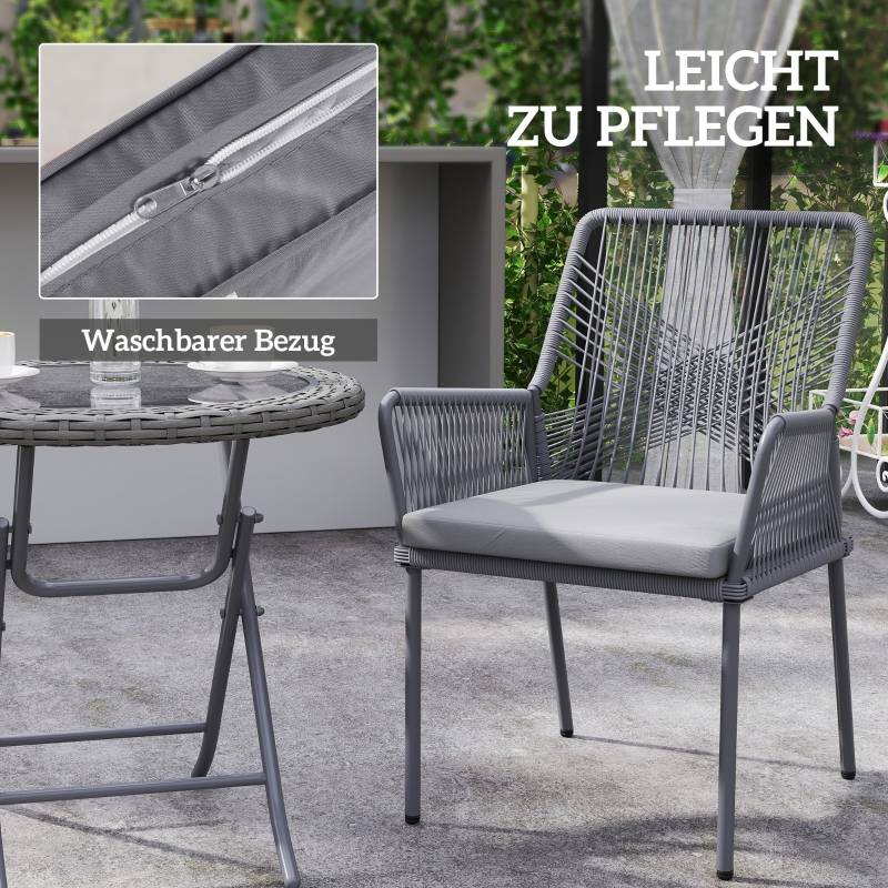 Lot de 2 chaises de jardin en rotin avec coussin d'assise amovible résistantes aux intempéries gris foncé - Image 6