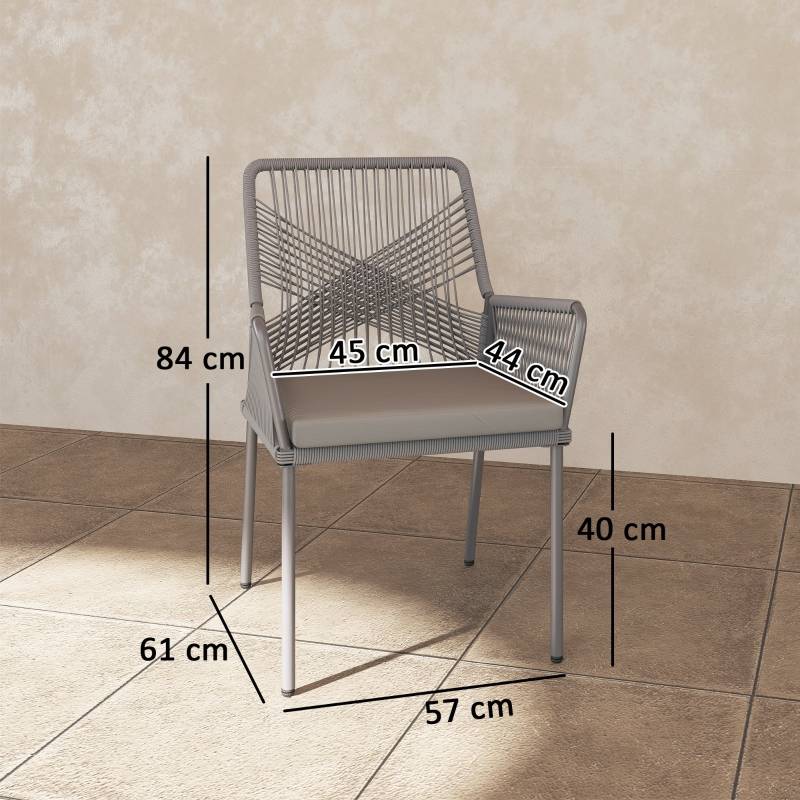 Lot de 2 chaises de jardin en rotin avec coussin d'assise amovible résistantes aux intempéries gris foncé - Image 3