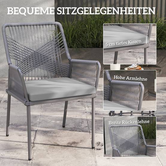 Lot de 2 chaises de jardin en rotin avec coussin d'assise amovible résistantes aux intempéries gris foncé - Image 4