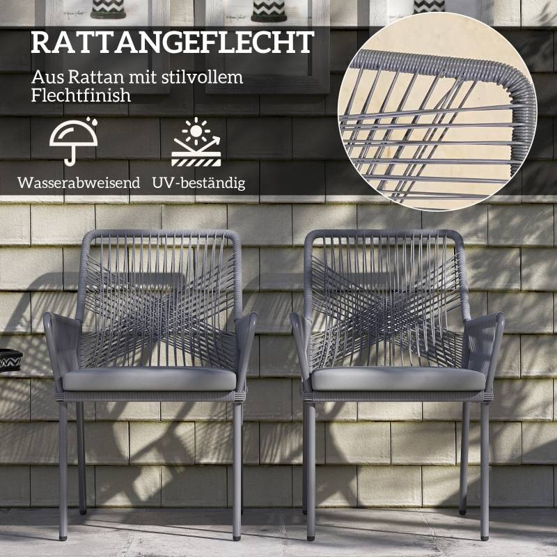 Lot de 2 chaises de jardin en rotin avec coussin d'assise amovible résistantes aux intempéries gris foncé - Image 5
