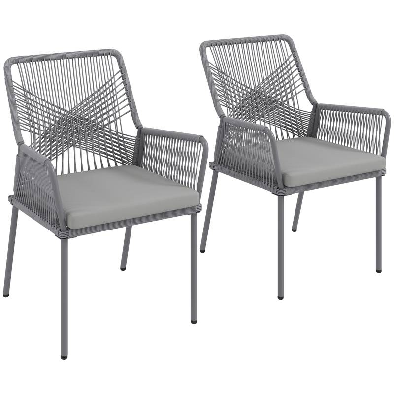 Lot de 2 chaises de jardin en rotin avec coussin d'assise amovible résistantes aux intempéries gris foncé - Image 7
