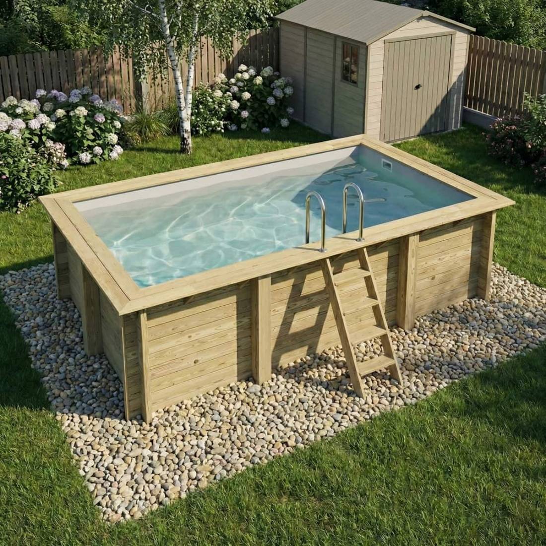 Altanka - Piscine hors sol en bois AQUA 4.65 x 2.85 - H.1.24 m, gris clair, fixations à visser - BAS7306OSPL2 - ALTANKA - Image 2
