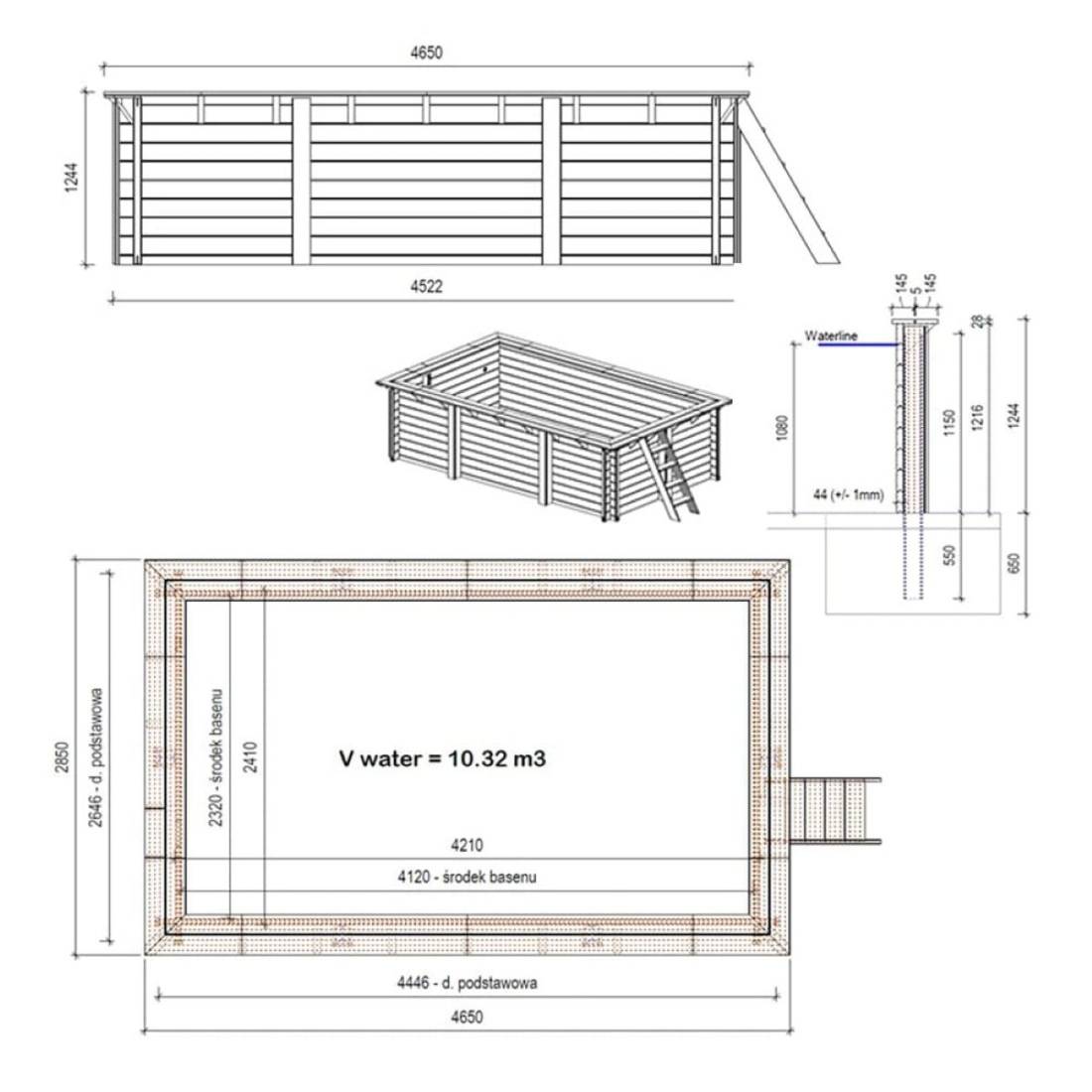 Altanka - Piscine hors sol en bois AQUA 4.65 x 2.85 - H.1.24 m, gris clair, fixations à visser - BAS7306OSPL2 - ALTANKA - Image 4