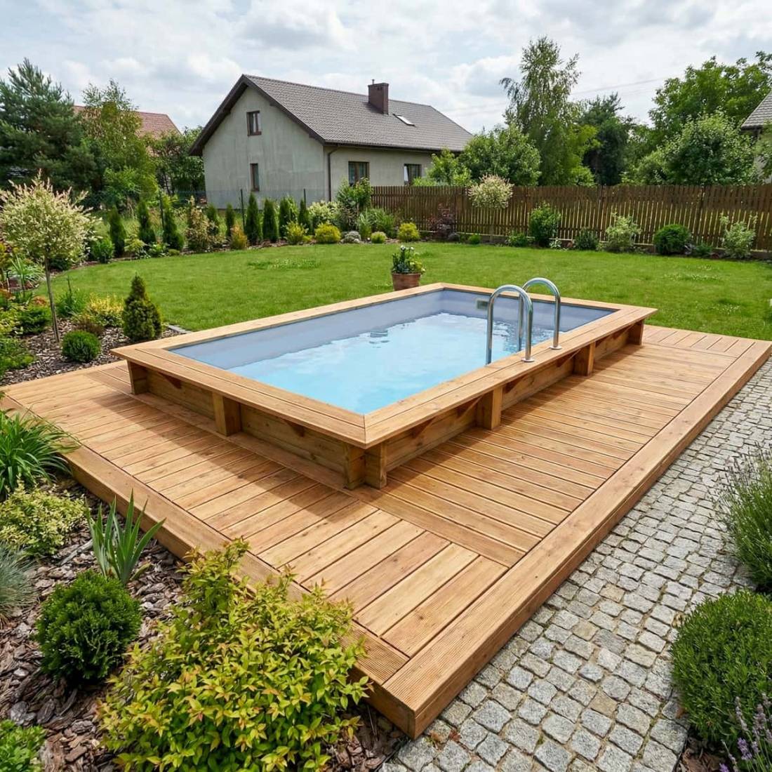 Altanka - Piscine hors sol en bois AQUA 4.65 x 2.85 - H.1.24 m, gris clair, fixations à visser - BAS7306OSPL2 - ALTANKA - Image 3