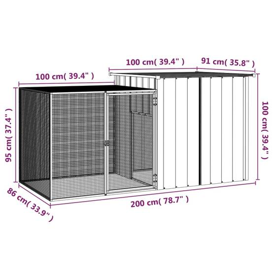 Clapier enclos à lapin extérieur 200x91x100 cm acier galvanisé Gris – ComfortXL Outdoor Living - Image 5