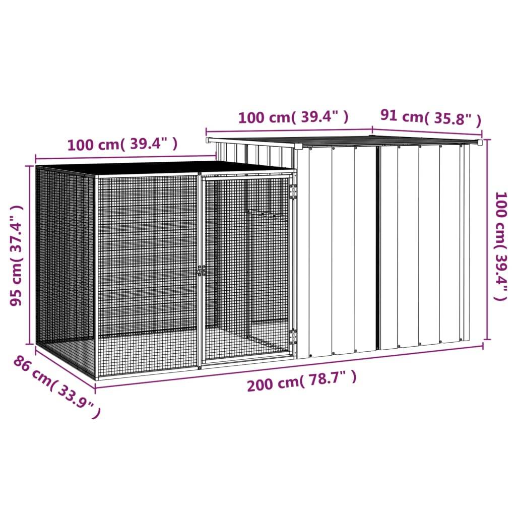 Clapier enclos à lapin extérieur 200x91x100 cm acier galvanisé Gris – ComfortXL Outdoor Living - Image 5