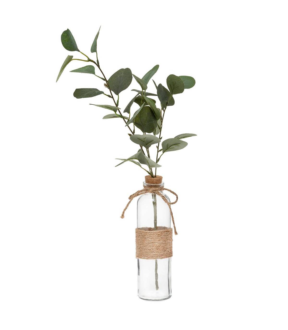 Composition artificielle Branche d'Eucalyptus Vase en Verre H 48 cm - Image 1