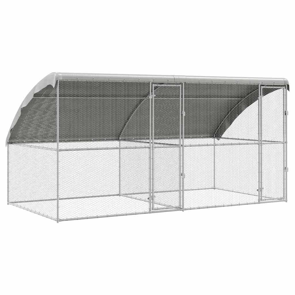Enclos à poules 4x2m acier galvanisé avec toit étanche pour jardin Argent – ComfortXL Outdoor Living - Image 2