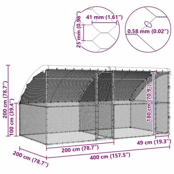 Enclos à poules 4x2m acier galvanisé avec toit étanche pour jardin Argent – ComfortXL Outdoor Living - Image 10
