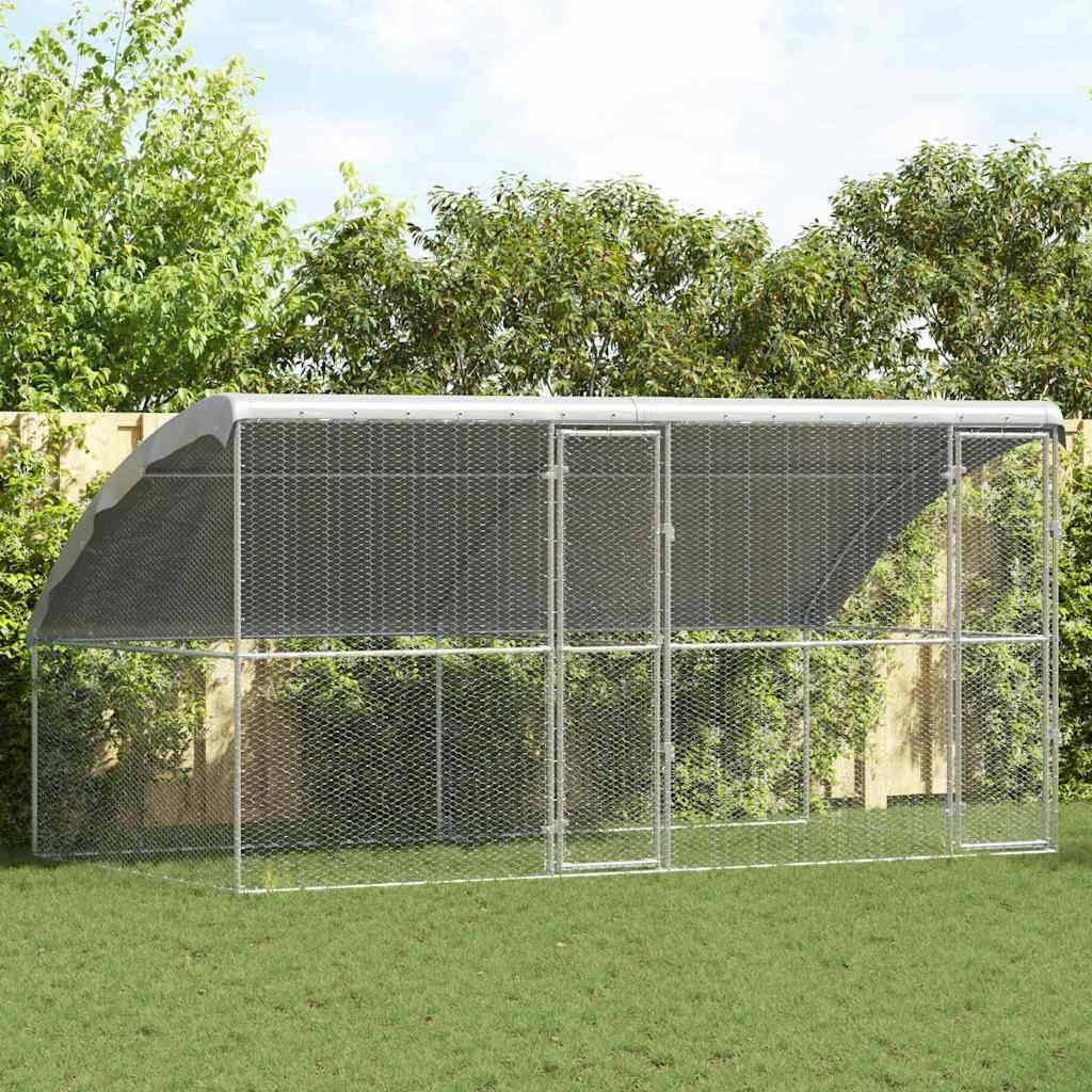 Enclos à poules 4x2m acier galvanisé avec toit étanche pour jardin Argent – ComfortXL Outdoor Living - Image 1