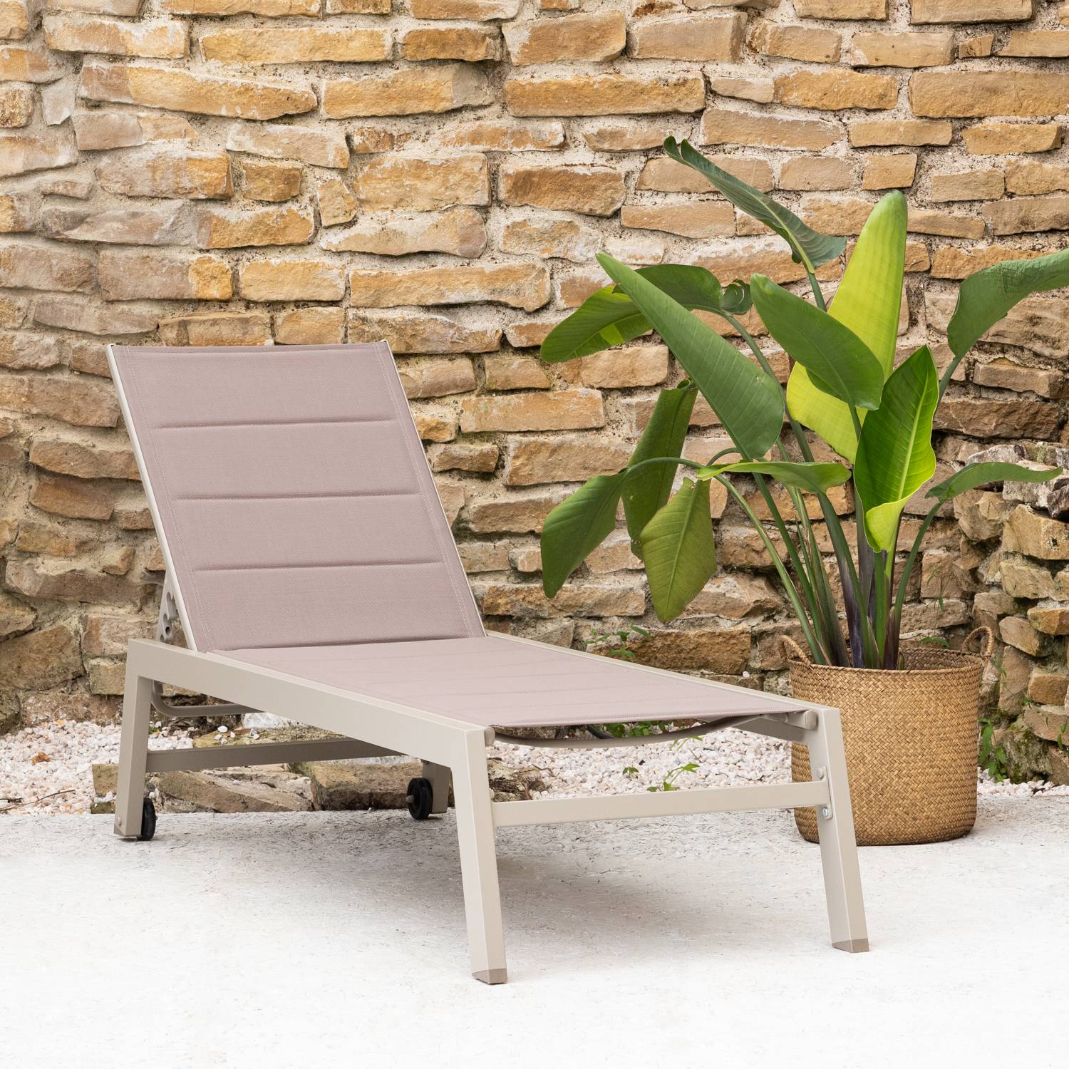 Happy Garden - Bain de soleil BARBADOS en textilène taupe - aluminium taupe - HAPPY GARDEN - Imagen 2