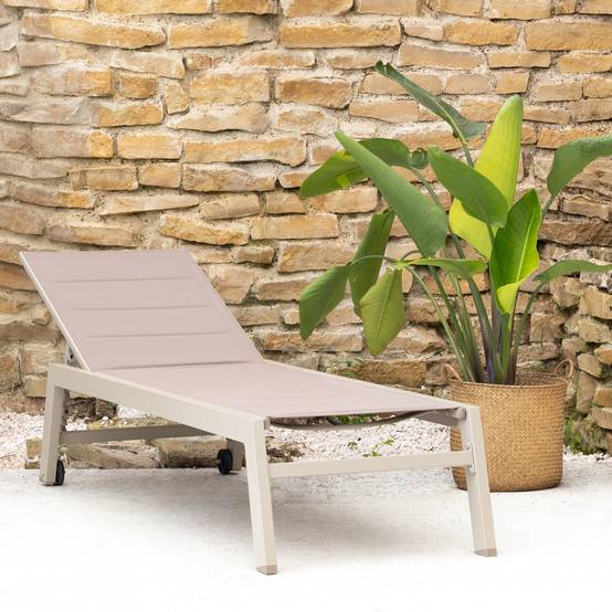 Happy Garden - Bain de soleil BARBADOS en textilène taupe - aluminium taupe - HAPPY GARDEN - Imagen 7