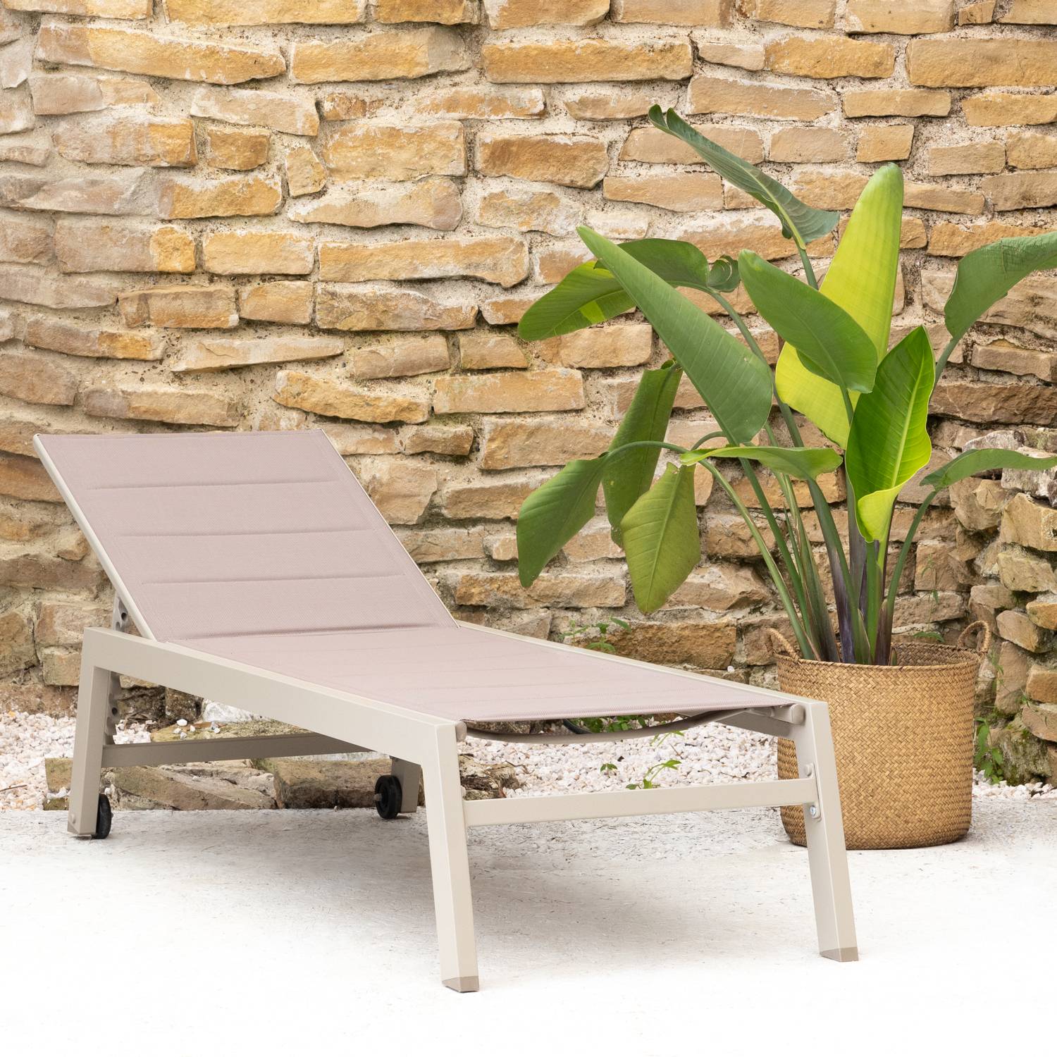 Happy Garden - Bain de soleil BARBADOS en textilène taupe - aluminium taupe - HAPPY GARDEN - Imagen 7