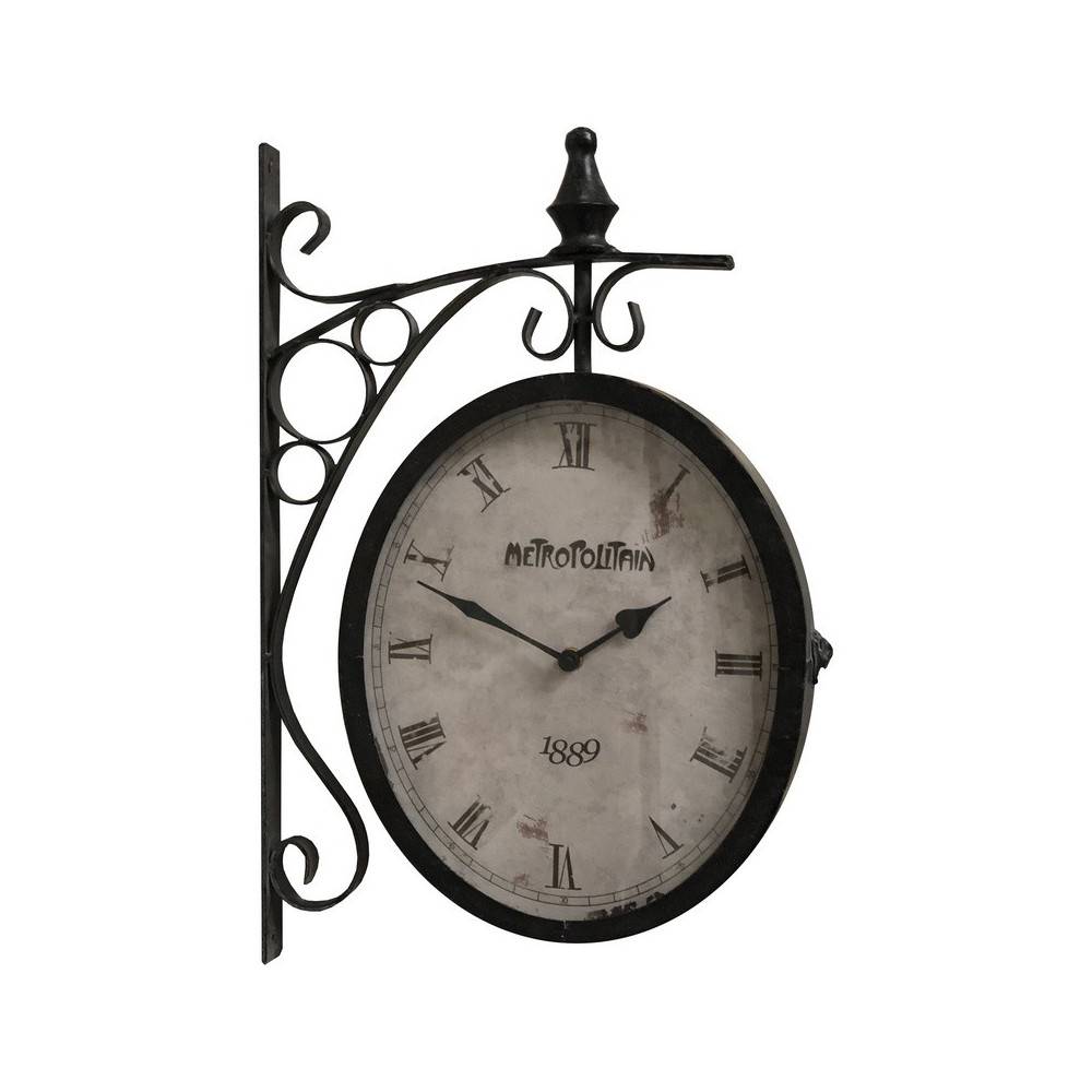 Horloge murale décorative gare double face vintage métal gris 48cm Chemin de campagne - Imagen 1