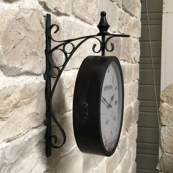 Horloge murale décorative gare double face vintage métal gris 48cm Chemin de campagne - Imagen 2