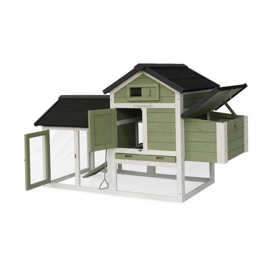 sweeek - Poulailler en bois blanc et vert GALINETTE. 3 poules. cage à poule avec enclos | sweeek - Image 5