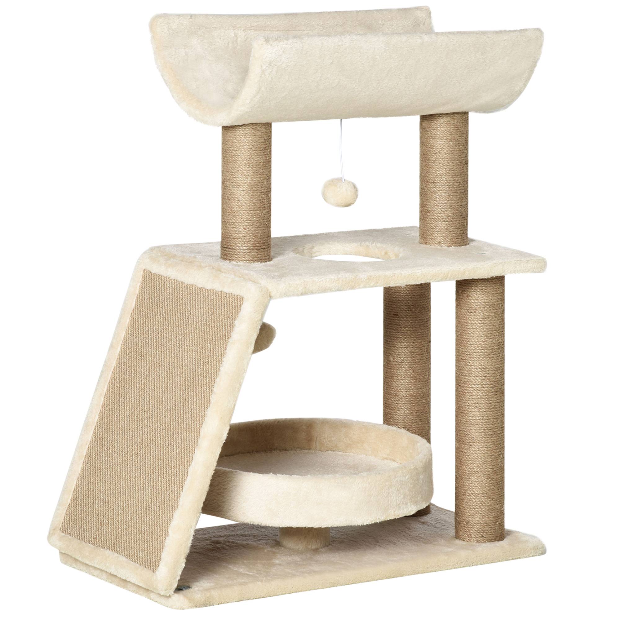 Arbre à chat design bois et peluche pour salon repos et grattage 60x30x76cm brun - ComfortXL Outdoor Living - Image 2