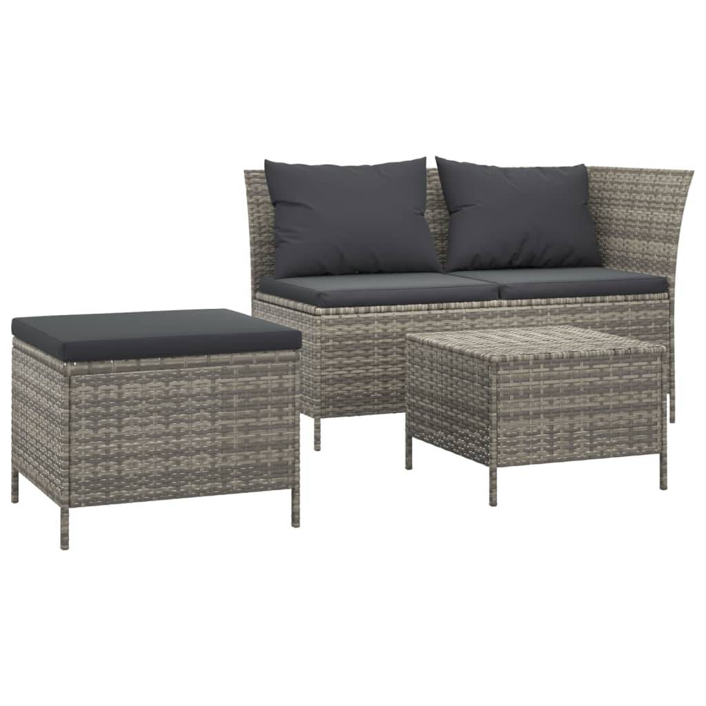 Helloshop26 - Salon de jardin meuble d'extérieur ensemble de mobilier 3 pièces avec coussins gris résine tressée - Imagen 1