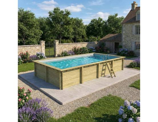 Altanka - Piscine hors sol en bois AQUA 8.5 x 4.35 - H.1.45 m, gris clair, fixations à sceller - BAS7309OSPI2 - ALTANKA - Image 2